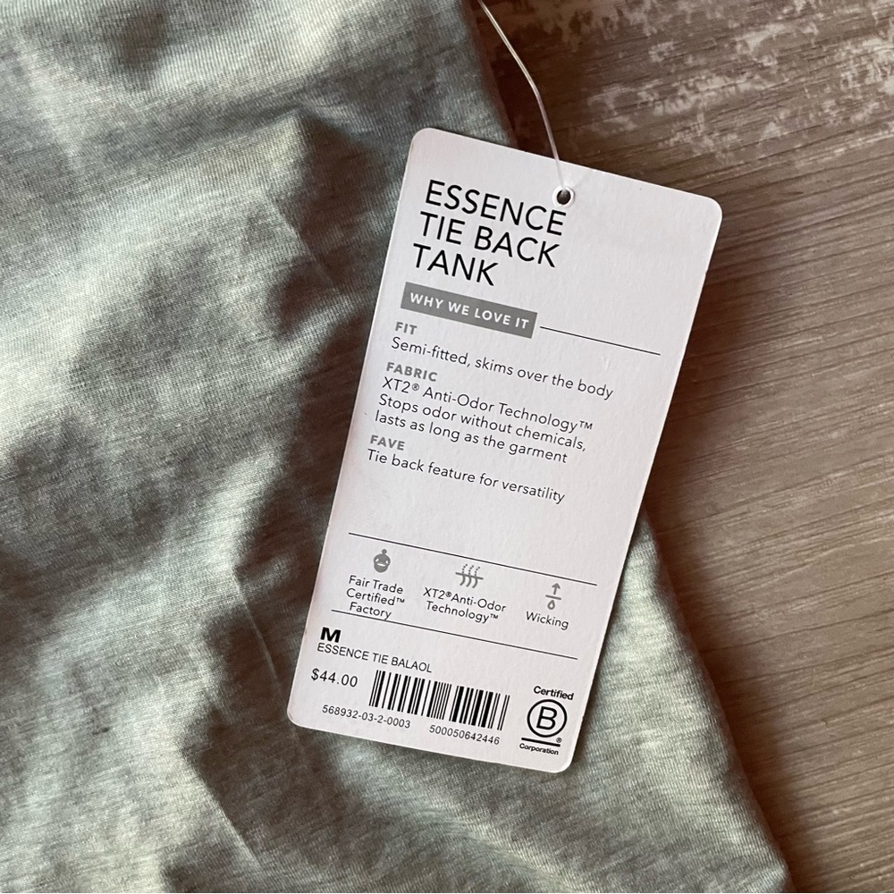 Sold Medium NWT Athleta Essence Tie Back Tank Top in heathered green grey - Picture 2 of 3